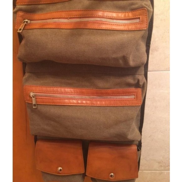 Foldable Hanging Leather Travel Toiletry Bag for Men with 2 Zippered - Picture 3 of 3